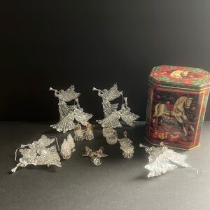 Set of smaller Christmas Ornaments and box.